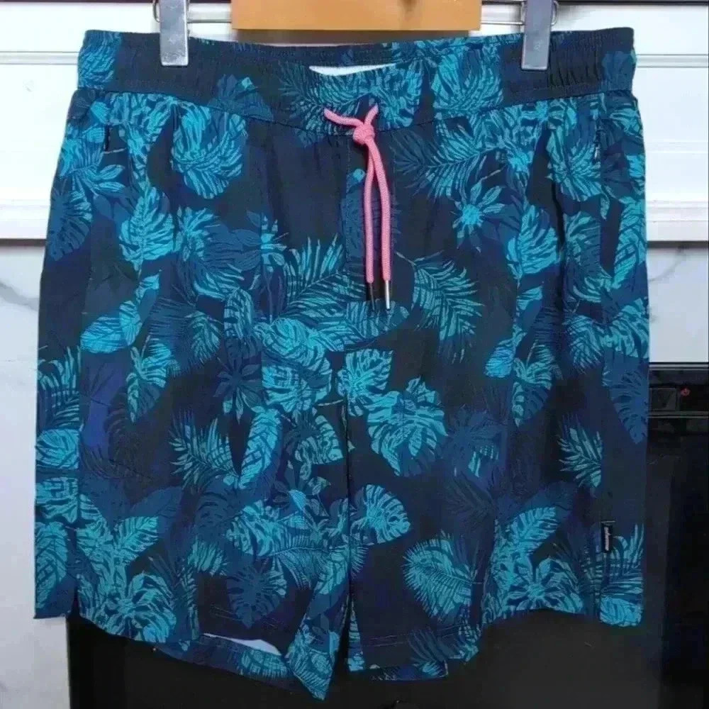 MAAMGIC | Men's Blue/Black Tropical 2in1 Compression Lined Swim Shorts